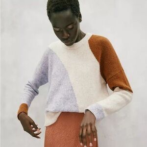 Madewell Colorblock Crew Neck Sweater - Rust, Lavender, Cream